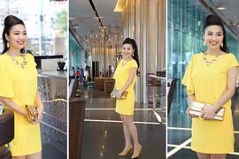 Lê Khánh diện đầm vàng trẻ trung đi dự ra mắt phim