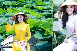 Hoa hậu Diễm Hương "tung" ảnh chụp giữa đầm sen Tây Hồ