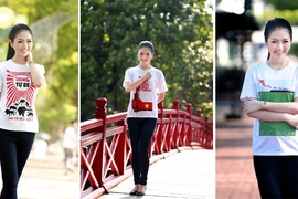 Hoa hậu Ngọc Anh tươi trẻ với áo in tranh cổ động