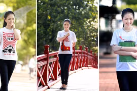 Hoa hậu Ngọc Anh tươi trẻ với áo in tranh cổ động