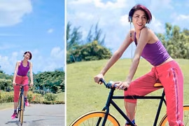 Trang Khàn đạp xe khoe dáng chuẩn