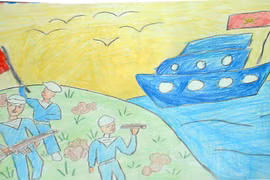 Tranh học sinh trường Dịch Vọng A “gửi các chiến sĩ canh giữ biển đảo quê hương”