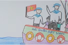Tranh học sinh tiểu học Dương Xá dự thi “Viết thư gửi các chiến sĩ canh giữ biển đảo quê hương”