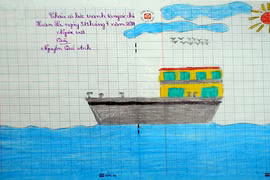 Tranh học sinh tiểu học Quốc tế Thăng Long “gửi các chiến sĩ canh giữ biển đảo quê hương”