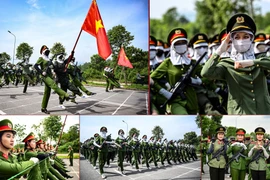 Ảnh: Nữ chiến sĩ Công an đội nắng nóng, hăng say tập luyện cho lễ diễu binh kỷ niệm 80 năm Quốc khánh