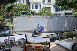 [Ảnh] Thiếu nhân lực, phường dùng container và bê tông làm chốt chặn phương tiện phòng chống dịch Covid-19