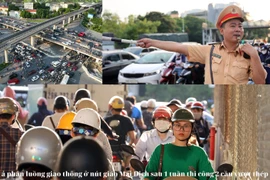 Cảnh ùn tắc sau 1 tuần phân luồng giao thông để thi công 2 cầu thép ở nút giao Mai Dịch, Hà Nội