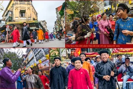 Ấn tượng hình ảnh áo dài truyền thống mang màu Tết xưa ở chợ hoa phố cổ Hà Nội 