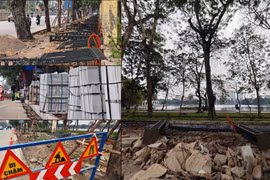 Cận cảnh hạ rào, thi công cải tạo vỉa hè Công viên Thống Nhất ở mặt đường Lê Duẩn