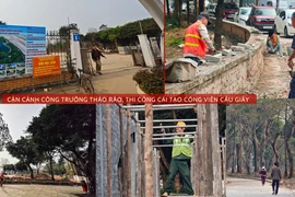 Cận cảnh công trường tháo rào chắn, thi công cải tạo công viên Cầu Giấy