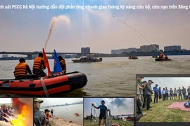 Xem Cảnh sát PCCC Hà Nội hướng dẫn Đội phản ứng nhanh giao thông Thành đoàn thực hành cứu hộ, cứu nạn trên sông Hồng