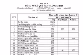 Hà Nội điểm tên đơn vị có hồ sơ quá hạn xử lý nhiều nhất tháng 12/2024