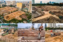 Nhìn từ flycam đại công trường hồ điều hòa chống ngập không nghỉ lễ ở Hà Nội 