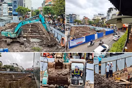 Hình ảnh cận cảnh mới nhất của đại công trường khẩn cấp chống ngập, sâu 6m giữa lòng phố cổ