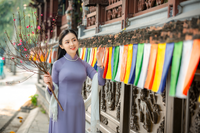 Say đắm vẻ đẹp thiếu nữ Hà Thành bên hoa đào Nhật Tân nở sớm