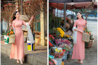 Say đắm vẻ đẹp thiếu nữ Hà Thành bên hoa đào Nhật Tân nở sớm