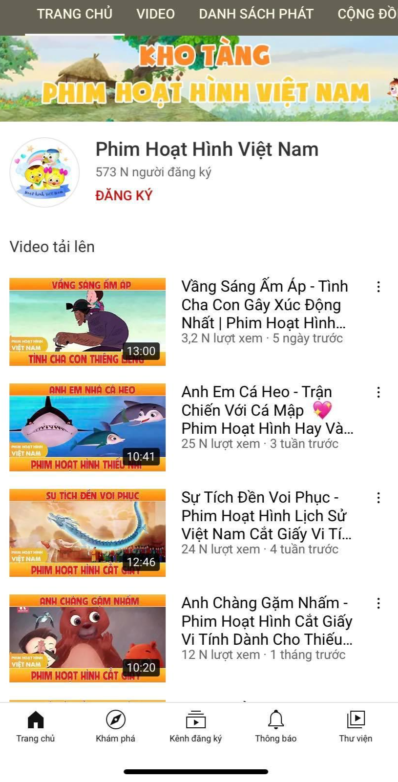 kênh Youtube của Hãng phim Hoạt hình Việt Namthu hút tới gần 200 triệu lượt xem, gần 600.000 lượt đăng ký theo dõi.
