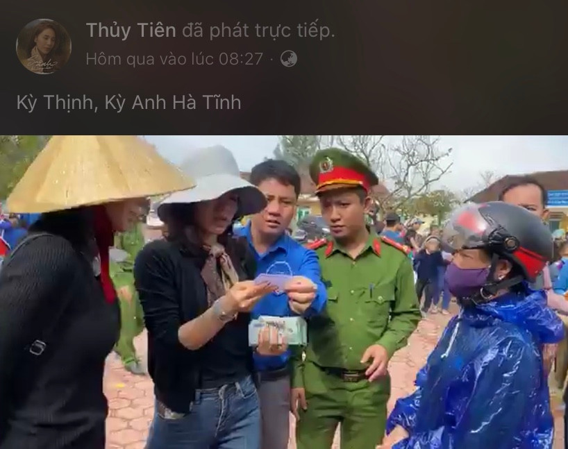 Đoàn cứu trợ của Thủy Tiên nhận được sự phối hợp, giúp đỡ nhiệt tình từ các đoàn thể, chính quyền địa phương.