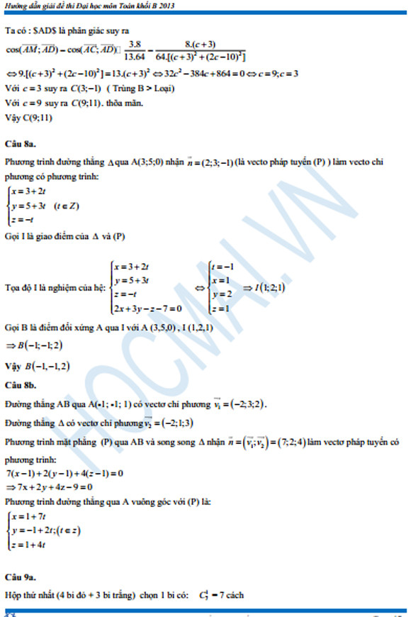 Gợi ý cách giải đề thi tuyển sinh ĐH năm 2013 môn Toán (khối B và D) ảnh 8
