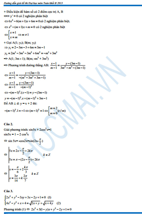 Gợi ý cách giải đề thi tuyển sinh ĐH năm 2013 môn Toán (khối B và D) ảnh 3