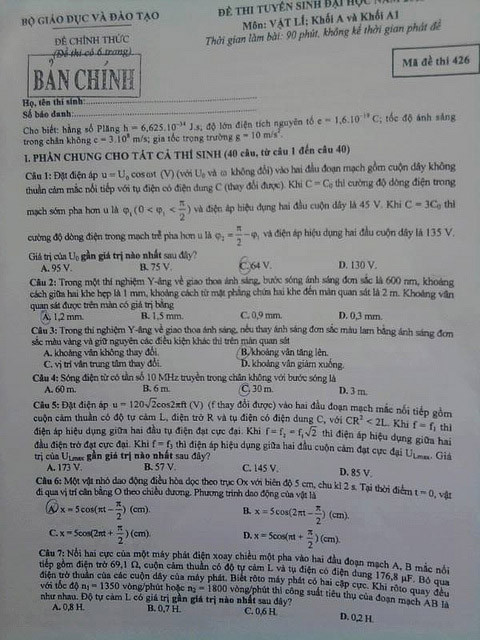 Gợi ý cách giải đề thi tuyển sinh Đại học năm 2013 môn Vật Lý ảnh 1