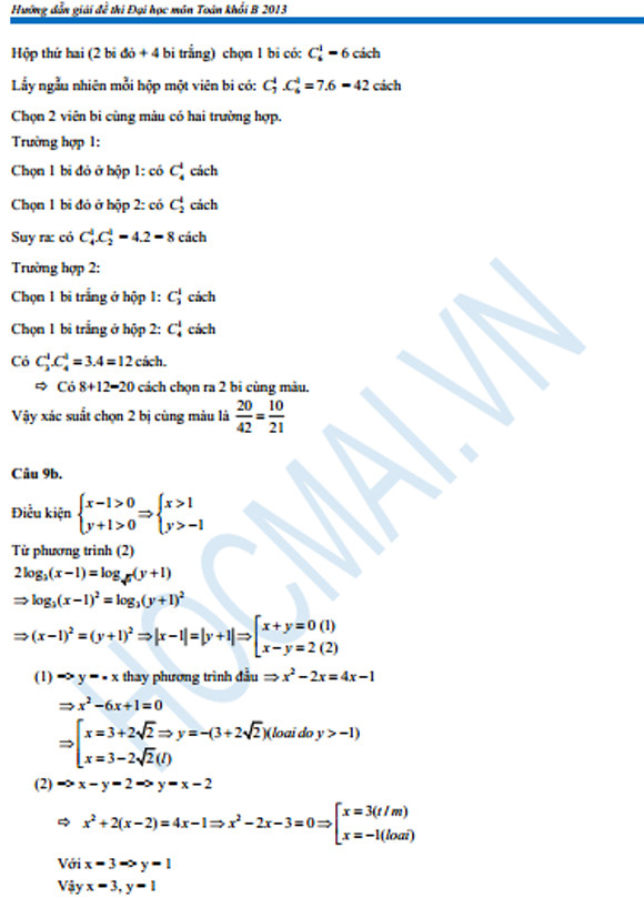 Gợi ý cách giải đề thi tuyển sinh ĐH năm 2013 môn Toán (khối B và D) ảnh 9