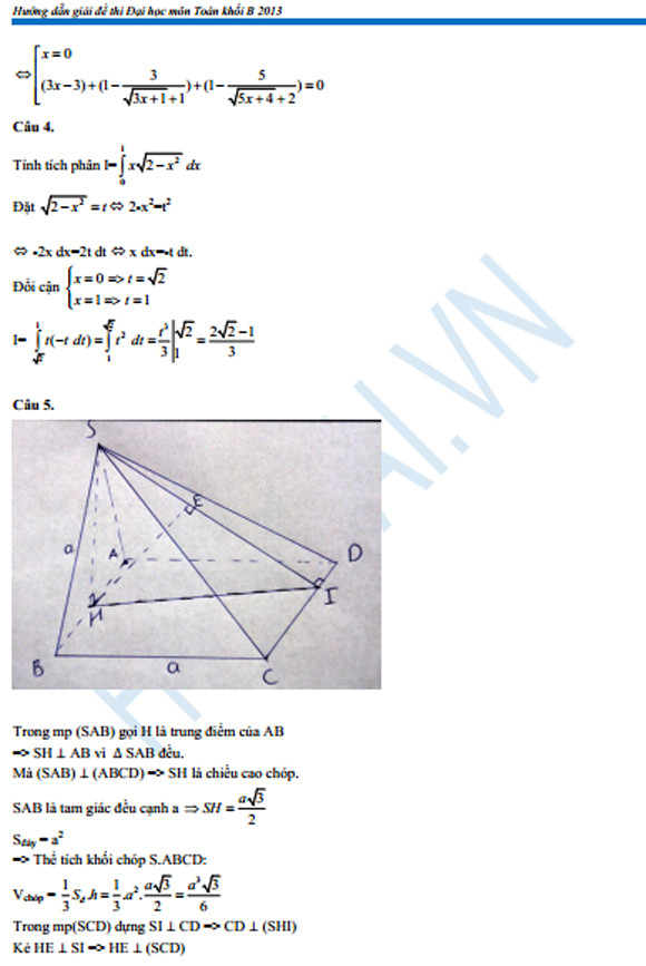 Gợi ý cách giải đề thi tuyển sinh ĐH năm 2013 môn Toán (khối B và D) ảnh 5