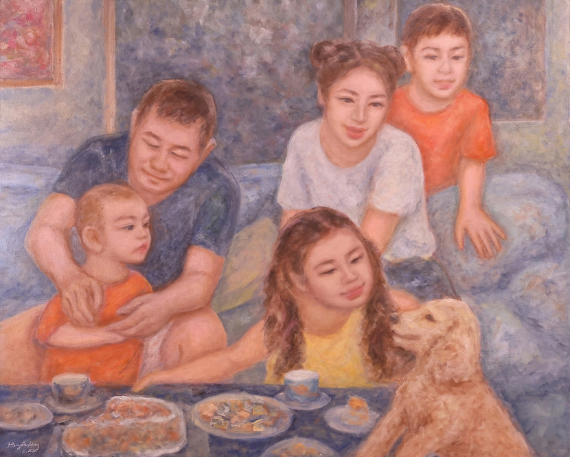 Bức chân dung về chồng và các con được Đặng Thanh Huyền vẽ lại Bức chân dung về chồng và các con được Đặng Thanh Huyền vẽ lại