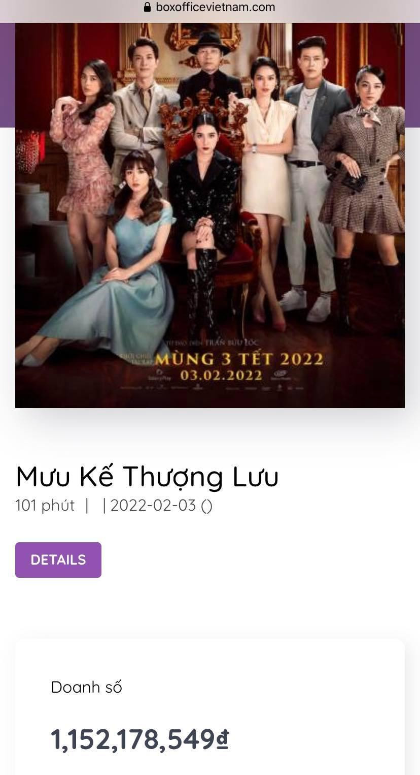Trang Box Office Vietnam chia sẻ số liệu thống kê doanh thu "Mưu kế thượng lưu" kể từ khi ra rạp đến nay là hơn 1,1 tỷ đồng Trang Box Office Vietnam chia sẻ số liệu thống kê doanh thu "Mưu kế thượng lưu" kể từ khi ra rạp đến nay là hơn 1,1 tỷ đồng