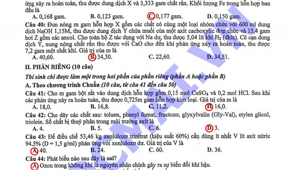 Gợi ý đáp án đề thi môn Hóa khối B ảnh 9