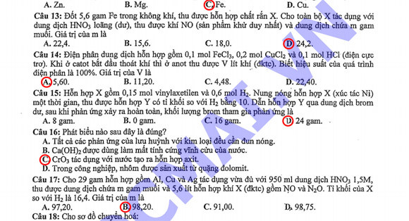 Gợi ý đáp án đề thi môn Hóa khối B ảnh 4