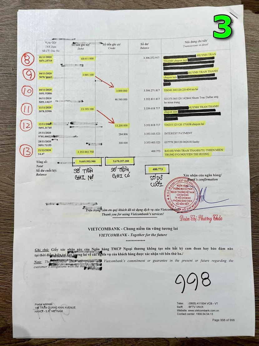 Trang cuối cùng trong bản sao kê được Trấn Thành chia sẻ