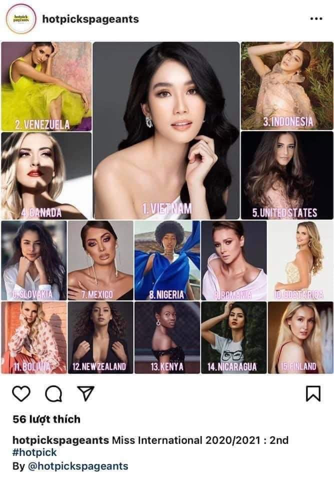 Phương Anh đứng đầu bảng xếp hạng nhan sắc thí sinh được đánh giá cao tại Miss International 2020