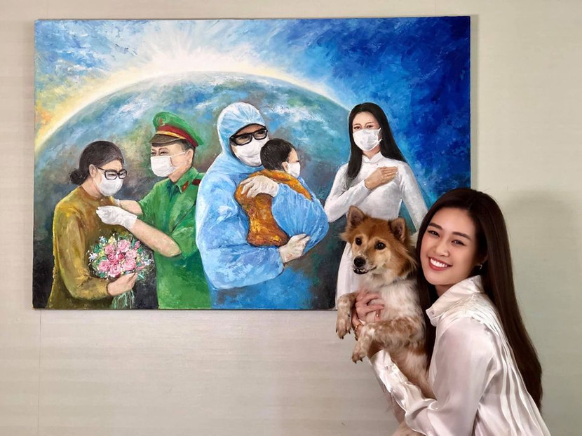 Bức tranh do Khánh Vân và cha cô vẽ để gây quỹ ủng hộ công tác phòng chống dịch Covid-19