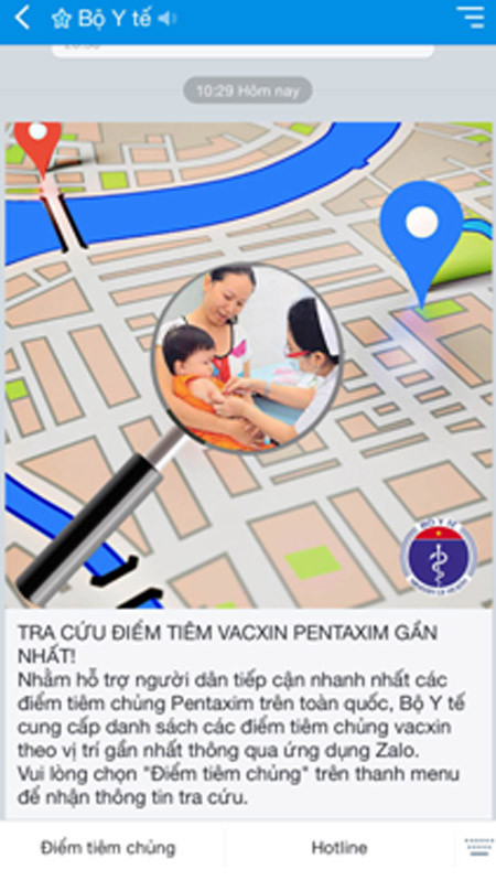 Bộ Y tế hướng dẫn tra cứu điểm tiêm vaccine gần nhất qua Zalo ảnh 1