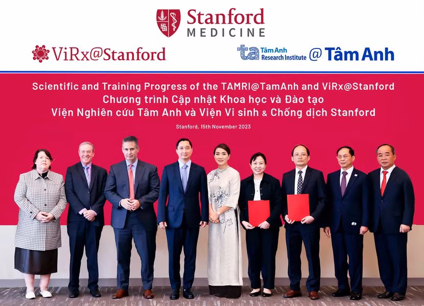 Viện Nghiên cứu Tâm Anh và Viện Nghiên cứu Vi sinh và Chống dịch của Đại học Stanford trong lễ công bố hợp tác về đào tạo xét nghiệm viêm gan D vào ngày 15/11/2023. Viện Nghiên cứu Tâm Anh và Viện Nghiên cứu Vi sinh và Chống dịch của Đại học Stanford trong lễ công bố hợp tác về đào tạo xét nghiệm viêm gan D vào ngày 15/11/2023.
