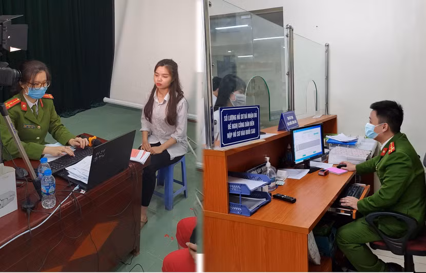 Vợ chồng Thượng úy Nguyễn Đăng Khoa (Bí thư Đoàn Phòng Cảnh sát QLHC về TTXH) và Thượng úy Nguyễn Thị Hà Phương (CAQ Long Biên) cùng tham gia chiến dịch cấp CCCD gắn chip