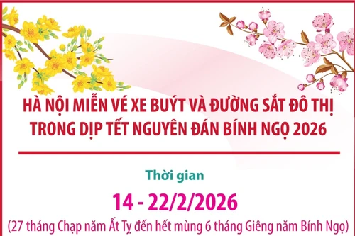 Hà Nội miễn vé xe buýt và đường sắt đô thị trong dịp Tết Nguyên đán Bính Ngọ 2026