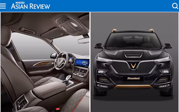 Hình ảnh nội thất và ngoại thất của mẫu xe VinFast President xuất hiện trên tờ Nikkei Asean Review.