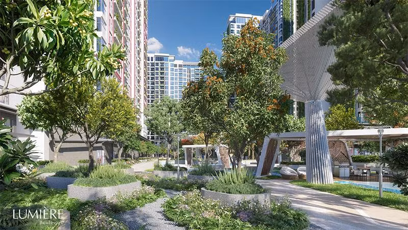 Không gian sống ngập tràn cây xanh tại LUMIÈRE Boulevard Không gian sống ngập tràn cây xanh tại LUMIÈRE Boulevard