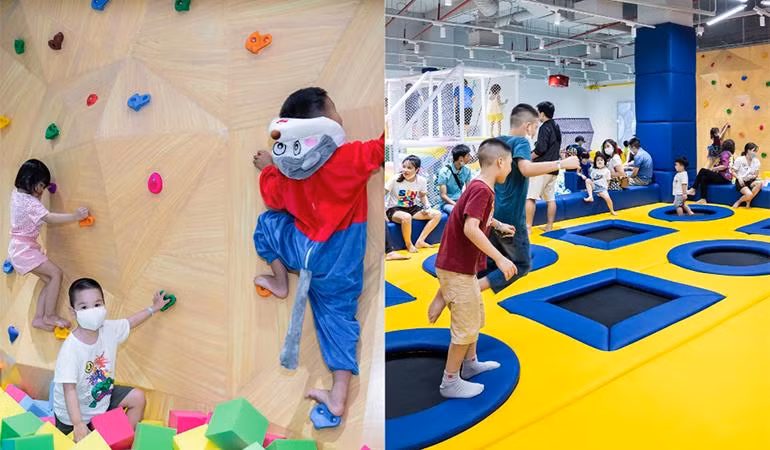 Rất nhiều bé nhảy jump không biết mệt mỏi và còn hú hét “vật lộn” trong khu hiking và nhảy jump. Rất nhiều bé nhảy jump không biết mệt mỏi và còn hú hét “vật lộn” trong khu hiking và nhảy jump.