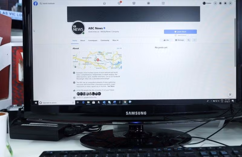 Trang Facebook của hãng truyền thông ABC của Australia “trắng trơn” vào ngày 18-2-2021