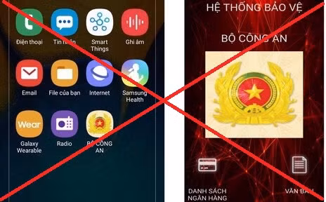 Các đối tượng yêu cầu nạn nhân tải và cài đặt ứng dụng mạo danh phần mềm do Bộ Công an cung cấp có hình ảnh hiển thị là Công an hiệu và mang tên “Bộ Công an”