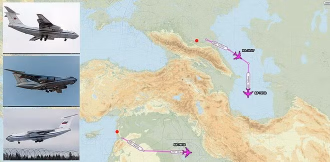 Hình ảnh đường bay của máy bay vận tải IL-76 Nga hoạt động bất thường tại Syria