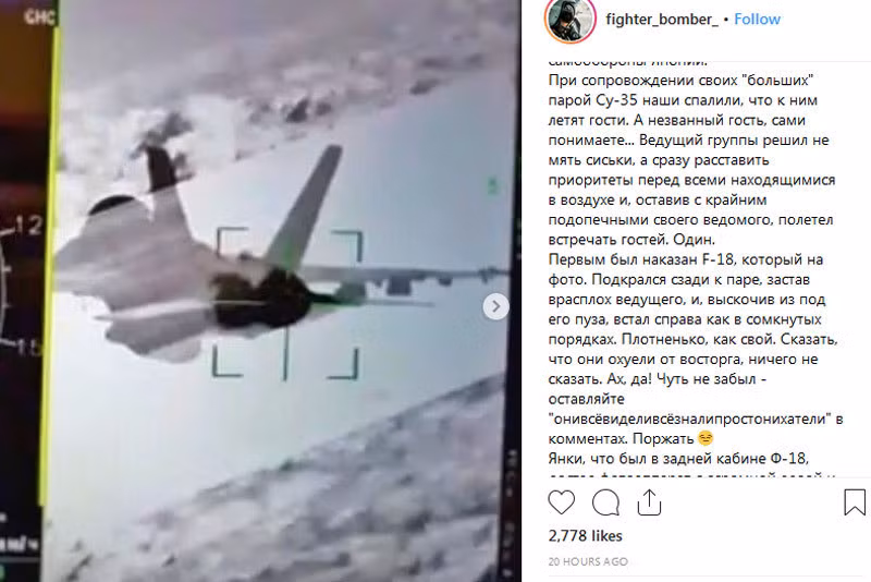 Hình ảnh được cho là chiếc F/A-18 Super Hornet đang bị Su-35 khóa chết