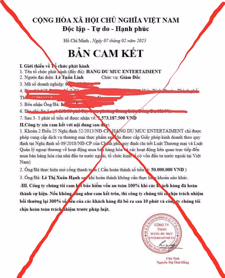 Bản cam kết giả mạo đưa chị H vào bẫy lừa Bản cam kết giả mạo đưa chị H vào bẫy lừa