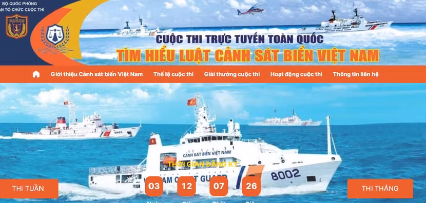 Giao diện cuộc thi trực tuyến toàn quốc “Tìm hiểu Luật Cảnh sát biển Việt Nam” Giao diện cuộc thi trực tuyến toàn quốc “Tìm hiểu Luật Cảnh sát biển Việt Nam”