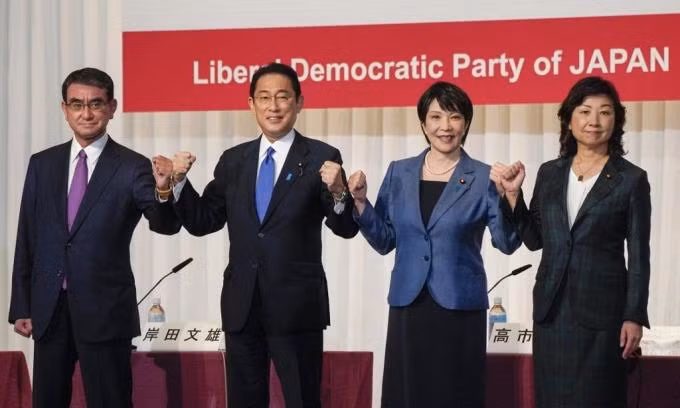Các ứng viên tranh cử chức Chủ tịch LDP gồm: ông Taro Kono, ông Fumio Kishida, bà Sanae Takaichi và bà Seiko Noda