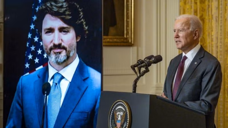 Tổng thống Mỹ Joe Biden (trái) có cuộc gặp song phương đầu tiên kể từ khi nhậm chức với Thủ tướng Canada Justin Trudeau, ngày 23-2-2021 Tổng thống Mỹ Joe Biden (trái) có cuộc gặp song phương đầu tiên kể từ khi nhậm chức với Thủ tướng Canada Justin Trudeau, ngày 23-2-2021