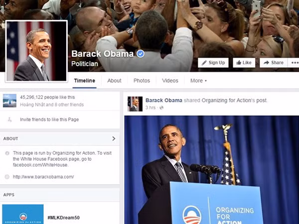 Tống thống Mỹ lập trang Facebook cá nhân ảnh 1